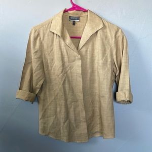 Retro Lafayette 148 New York Women’s Size 4P Tan Silk Button Down Blouse Grandma